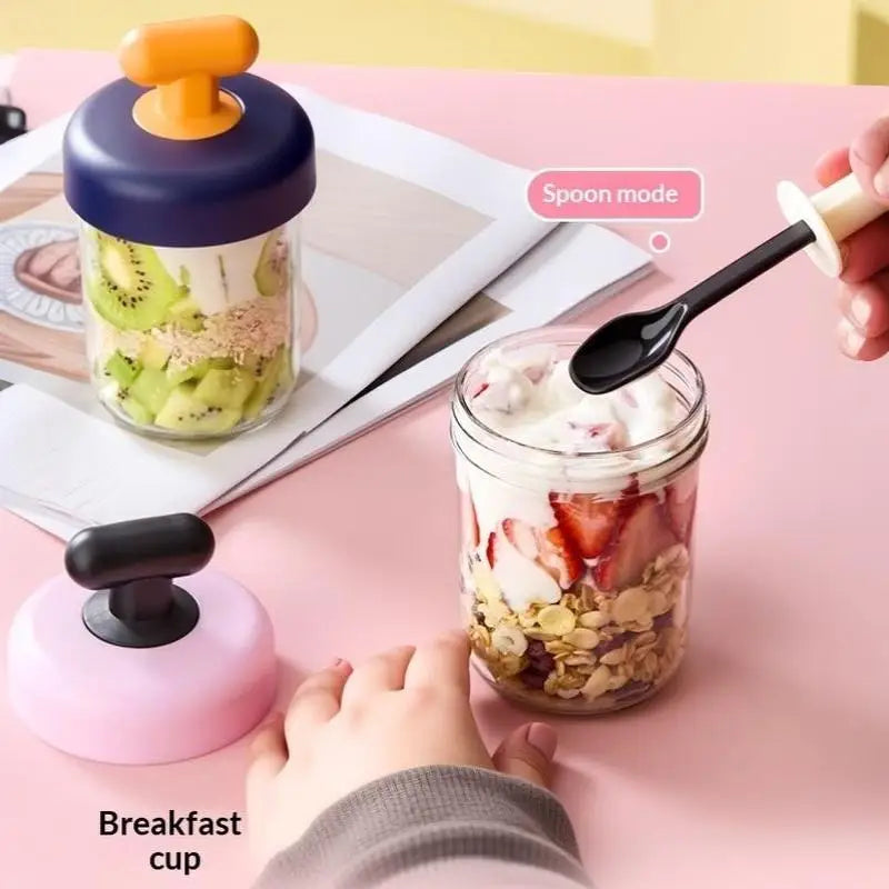 High Value Transparent Glass Oat Cup With Lid And Spoon Good Sealing With Scale Multicolor Optional Breakfast Cup